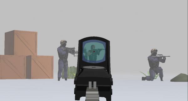 Aiming with the red dot sight on the UMP