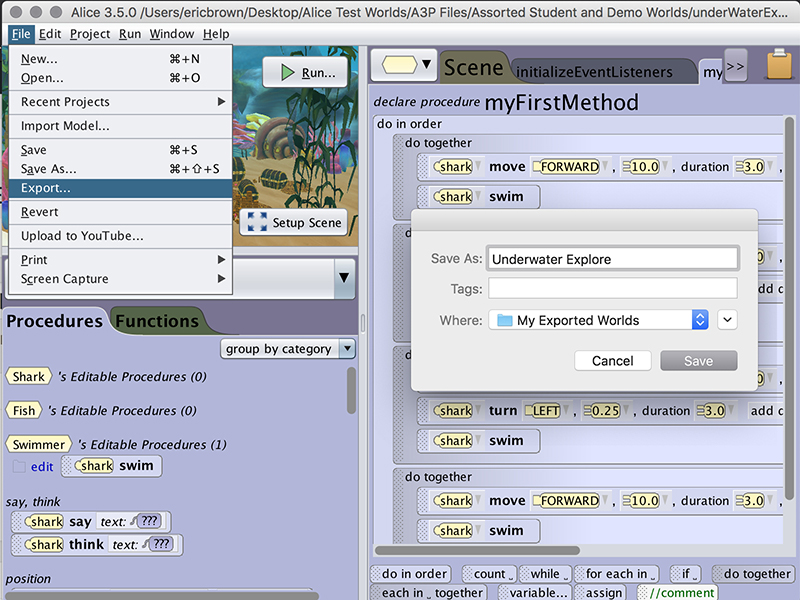 Exporting For The Alice Player